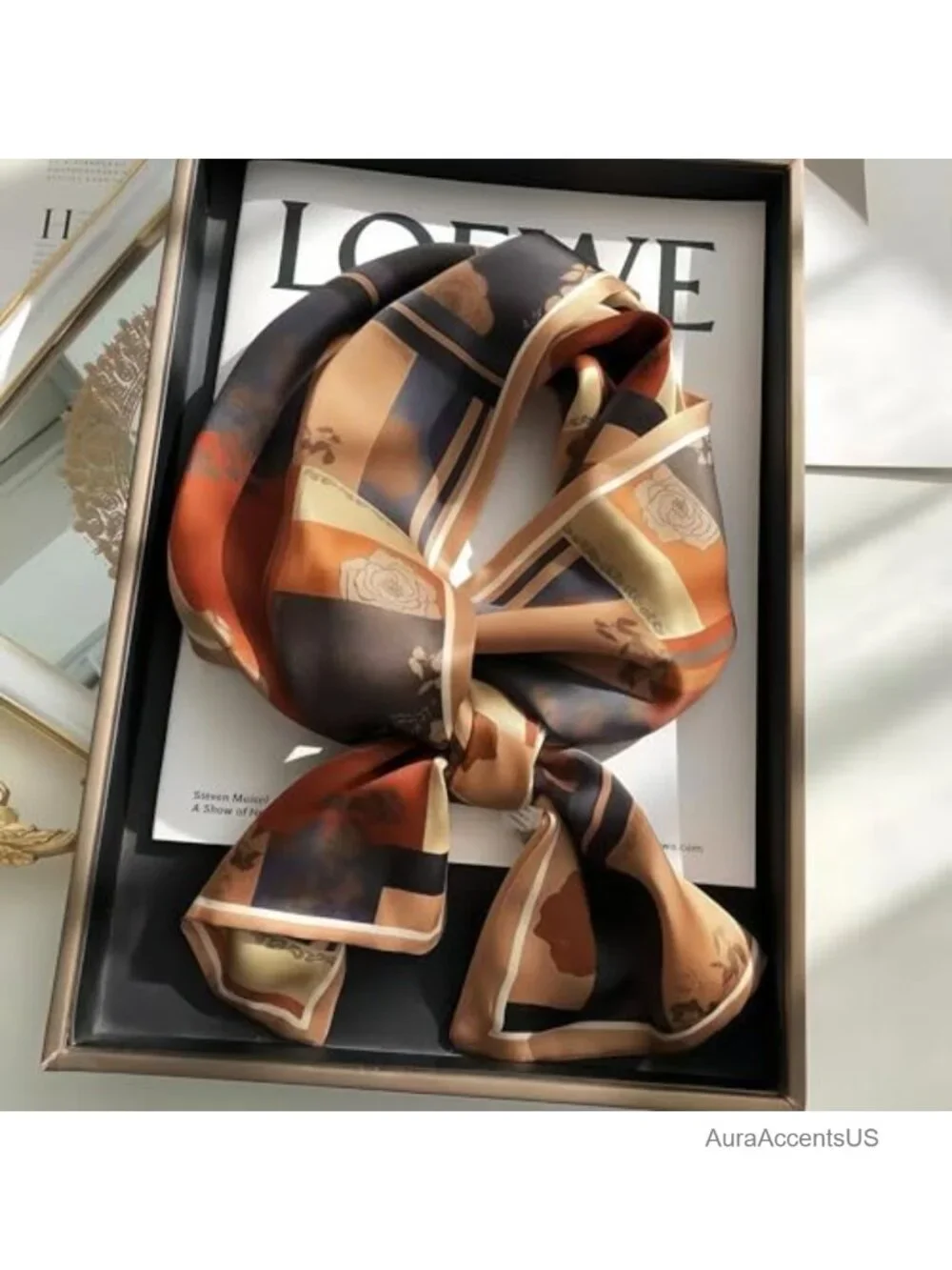 100% Silk Small Neck Wrap Scarf Classic Pattern